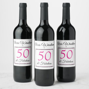 50 & fabulous pink birthday with Name Wine Label