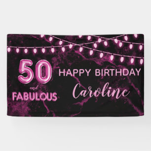50 & Fabulous Pink & Black Balloon Lights Birthday Banner