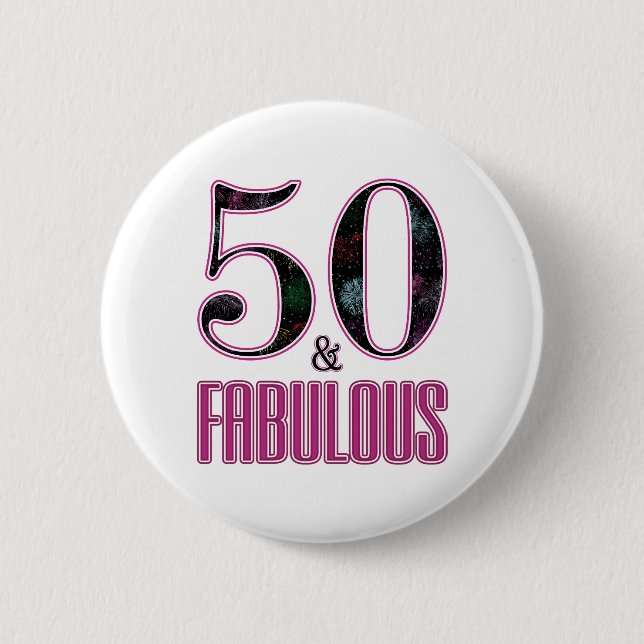 50 & Fabulous Pink Black Typography 50th Birthday 6 Cm Round Badge (Front)