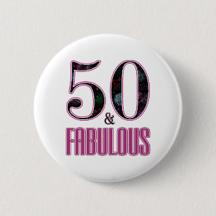 50 & Fabulous Pink Black Typography 50th Birthday 6 Cm Round Badge
