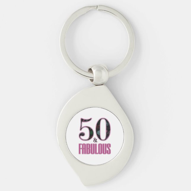 50 & Fabulous Pink Black Typography 50th Birthday Key Ring (Front)