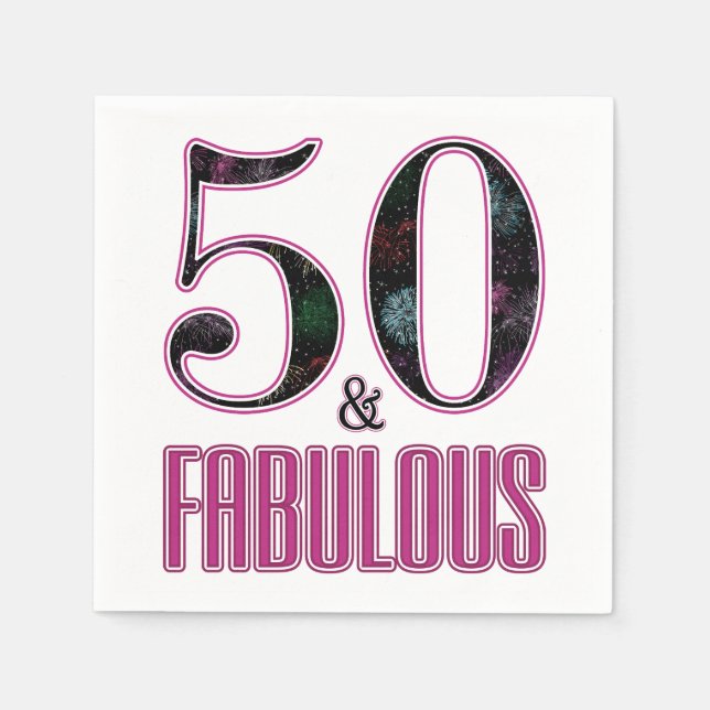 50 & Fabulous Pink Black Typography 50th Birthday Napkin (Front)