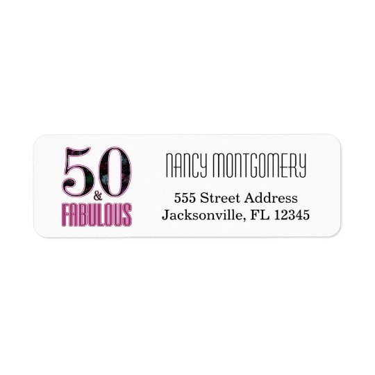 50 & Fabulous Pink Black Typography 50th Birthday Return Address Label