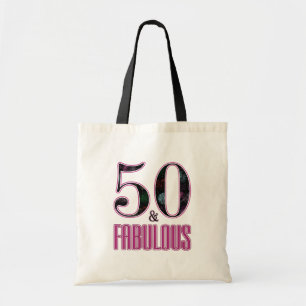 50 & Fabulous Pink Black Typography 50th Birthday Tote Bag