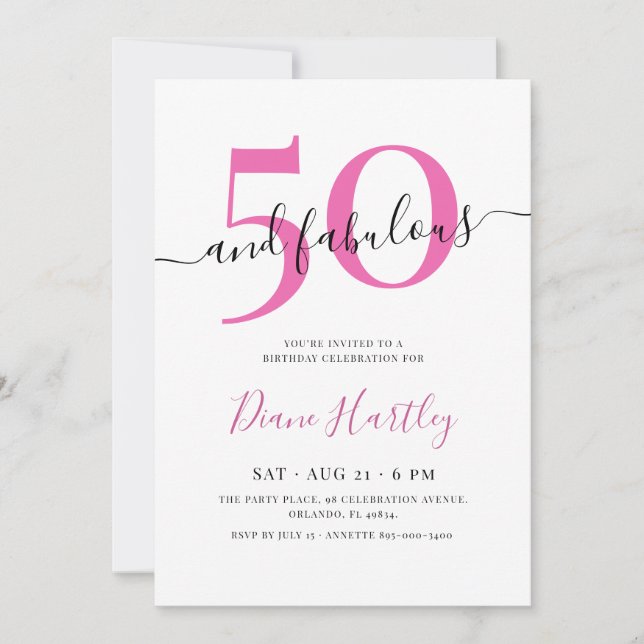 50 & Fabulous Pink Fiftieth Birthday Invitation (Front)