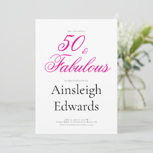 50 & Fabulous Pink Fiftieth Birthday Party Invitation