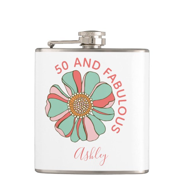 50 Fabulous Pink Flower Hip Flask (Front)
