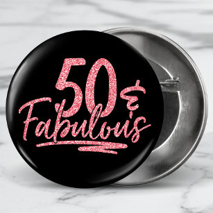 50 & Fabulous Pink Glitter 50th Birthday Sparkle 3 Cm Round Badge