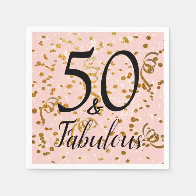 50 & Fabulous Pink Gold Confetti Birthday Party Napkin (Front)