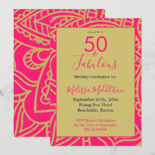 50 Fabulous Pink Gold Party Invitation