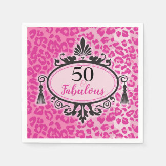 50 & Fabulous Pink Leopard 50th Birthday  Napkins