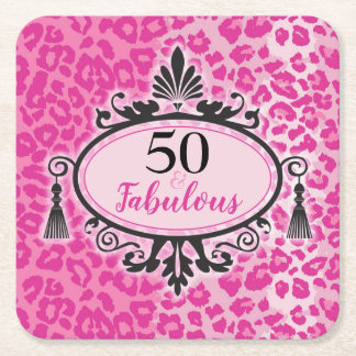 50 & Fabulous Pink Leopard 50th Birthday  Napkins  Square Paper Coaster