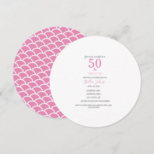 50 & Fabulous Pink Mermaid Cute Birthday Elegant Invitation (Front/Back)