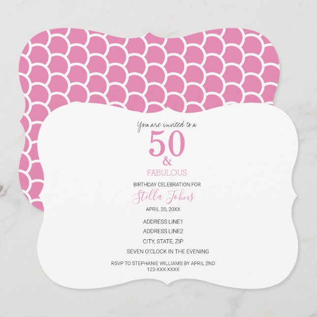 50 & Fabulous Pink Mermaid Cute Colourful Birthday Invitation (Front/Back)