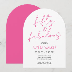 50 & Fabulous Pink Modern Script 50th Birthday  Invitation