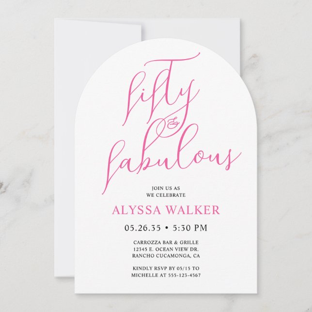 50 & Fabulous Pink Modern Script 50th Birthday  Invitation (Front)