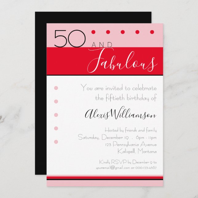 50 Fabulous Pink Red Elegant Stripes Invitation (Front/Back)