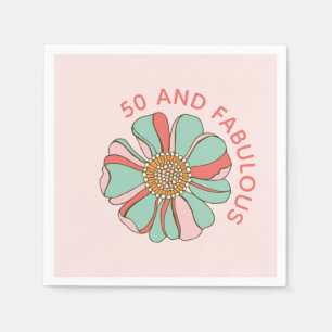 50 & Fabulous Pink Retro Floral Napkin