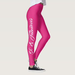 50 & Fabulous Pink White Elegant Modern Stylish Leggings