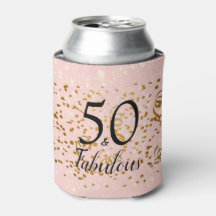 50 & Fabulous Pink With Gold Confetti