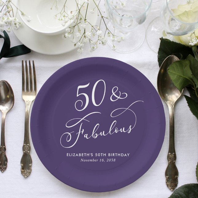 50 Fabulous Purple 50th Birthday Party Paper Plate (Creator Uploaded)