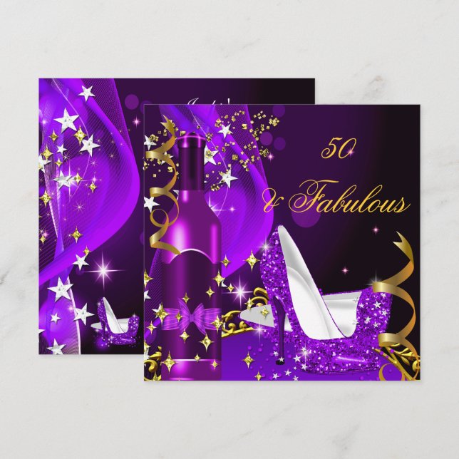 50 & Fabulous Purple Magenta Birthday Party Invitation (Front/Back)