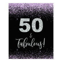 50 & Fabulous Purple & Silver Confetti Party Sign