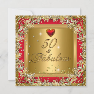 50 & Fabulous Red Birthday Party Elegant Gold Invitation