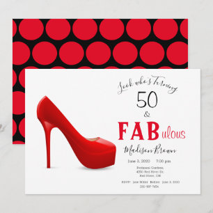 50 & Fabulous Red Black Girly Stilleto Birthday Invitation