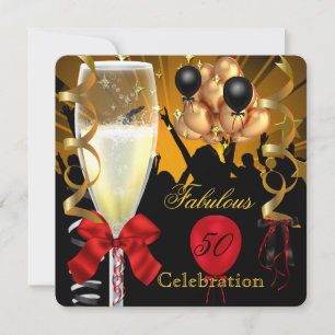 50 & Fabulous Red Gold Black Birthday Party 2 Invitation