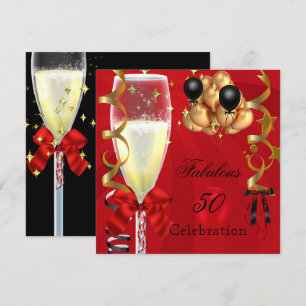 50 & Fabulous Red Gold Black Birthday Party Invitation