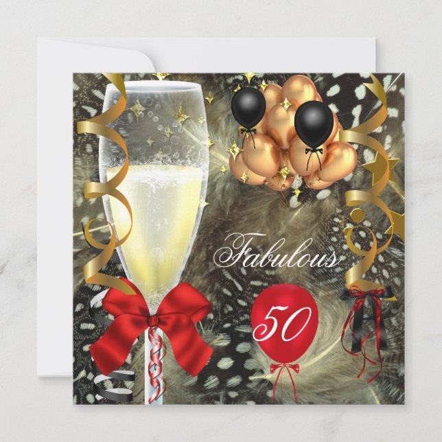 50 & Fabulous Red Gold Black Birthday Party Invitation (Front)