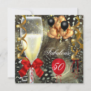 50 & Fabulous Red Gold Black Birthday Party Invitation