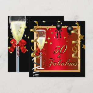 50 Fabulous Red Gold Black Birthday Party Invitation
