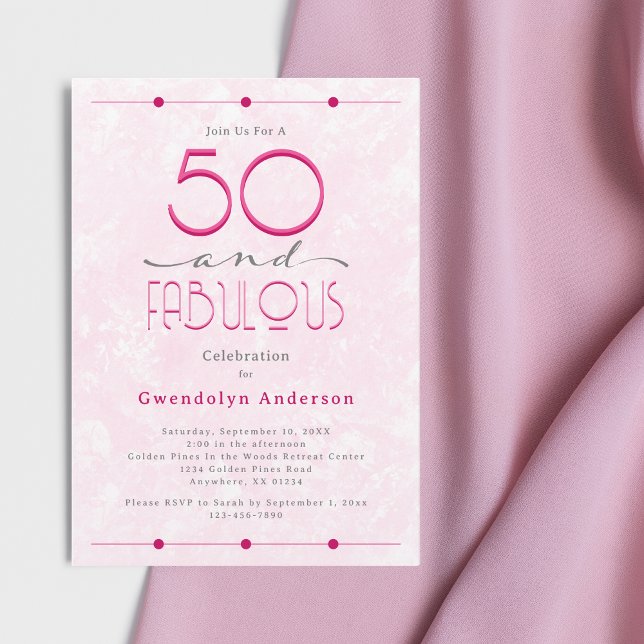 50 & Fabulous Retro Vintage Pink Birthday Invitation (50 and Fabulous Pink Retro Vintage Typography Invitation. Celebration, Party, Birthday, 50th.)