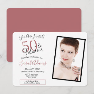50 & Fabulous Rose Gold 50th Birthday Party Photo Invitation