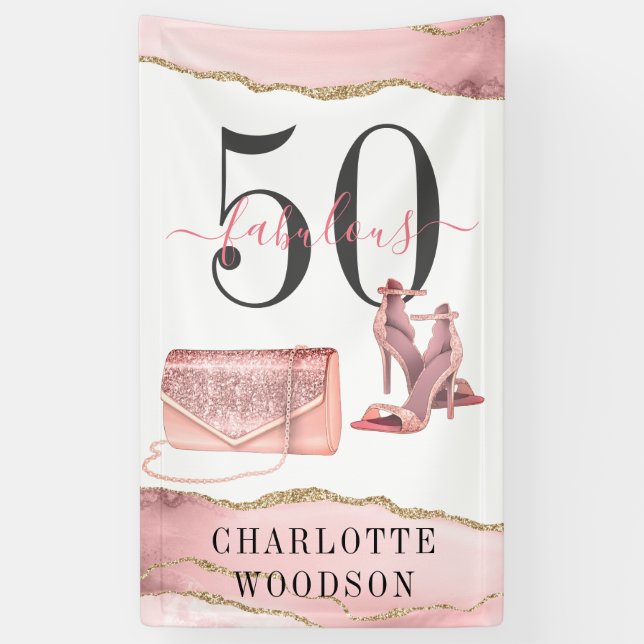 50 Fabulous Rose Gold Glitter Agate Dancing Shoes  Banner (Vertical)