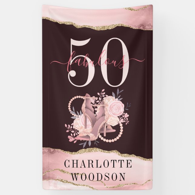 50 Fabulous Rose Gold Glitter Agate Elegant Banner (Vertical)