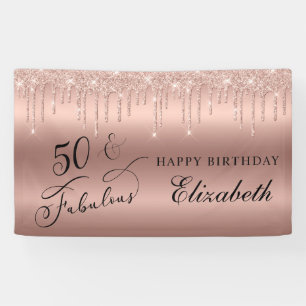 50 Fabulous Rose Gold Glitter Birthday Party Banner