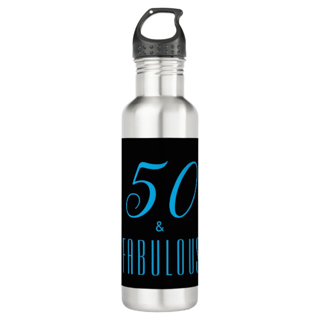 50 & Fabulous Sky Blue Black Birthday  710 Ml Water Bottle (Front)