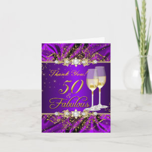 50 Fabulous Thank You Card Pearl Purple Gold Swirl