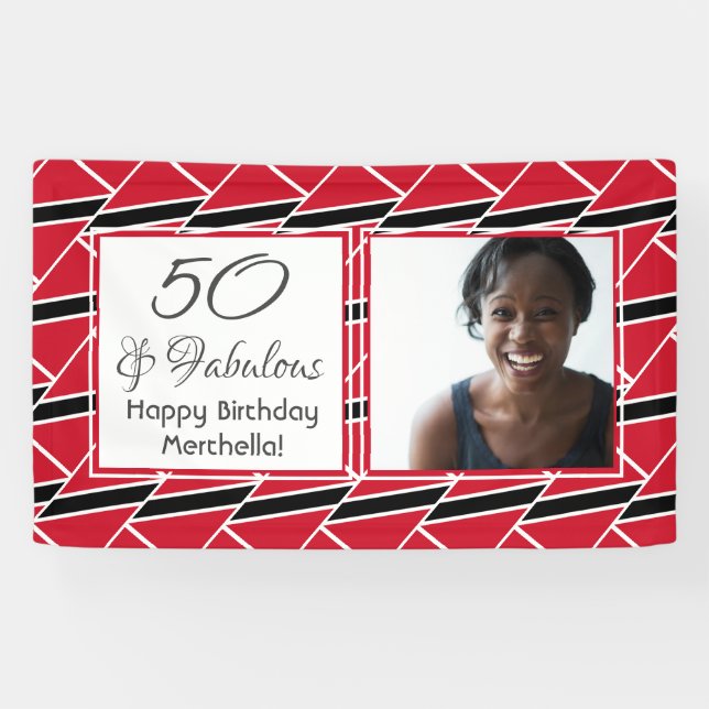 50 & Fabulous TRINIDAD FLAG Custom Photo Birthday Banner (Horizontal)