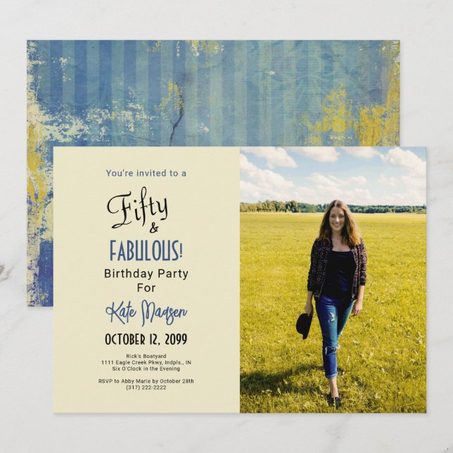 50 & FABULOUS Urban Ecru 50th Birthday Party Photo Invitation (Front/Back)
