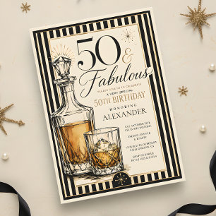 50 & Fabulous Whiskey Theme 50th Birthday Invitation