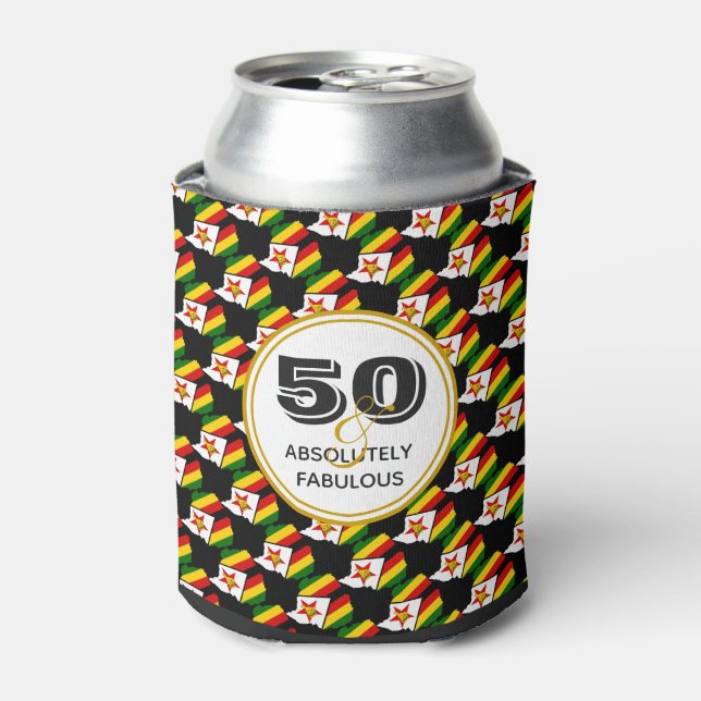 50 Fabulous ZIMBABWE Scripture Monogram Black Can Cooler (Can Front)