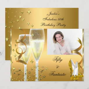 50 & Fantastic Elegant Champagne Shoes Gold Photo Invitation