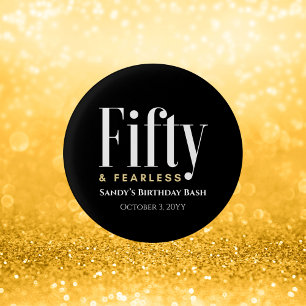 50 & Fearless Birthday Elegant Modern Black Custom 3 Cm Round Badge
