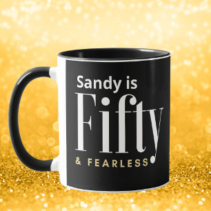 50 & Fearless Birthday Elegant Modern Black Custom Mug