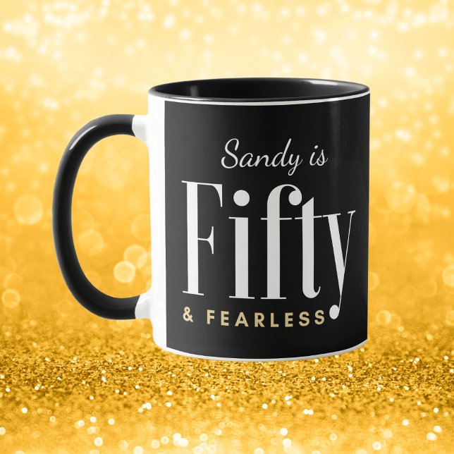 50 & Fearless Birthday Elegant Modern Black Custom Mug (Creator Uploaded)