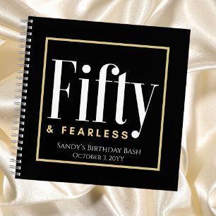 50 & Fearless Birthday Elegant Modern Black Custom Notebook